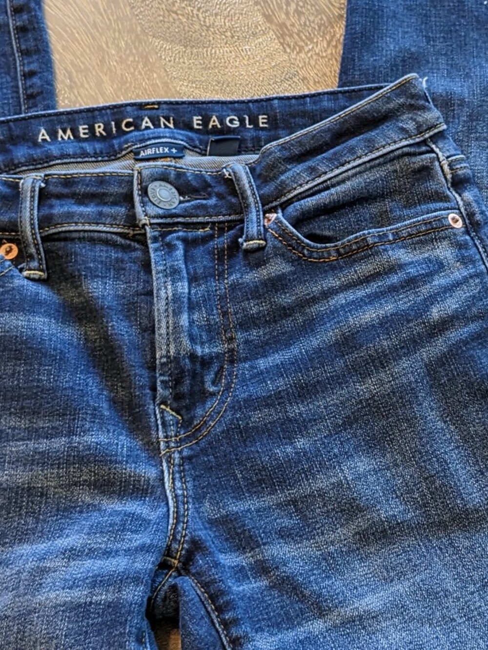American Eagle Dark Wash Distressed Original Straight Airflex Blue Jeans Size 26 - Picture 7 of 15